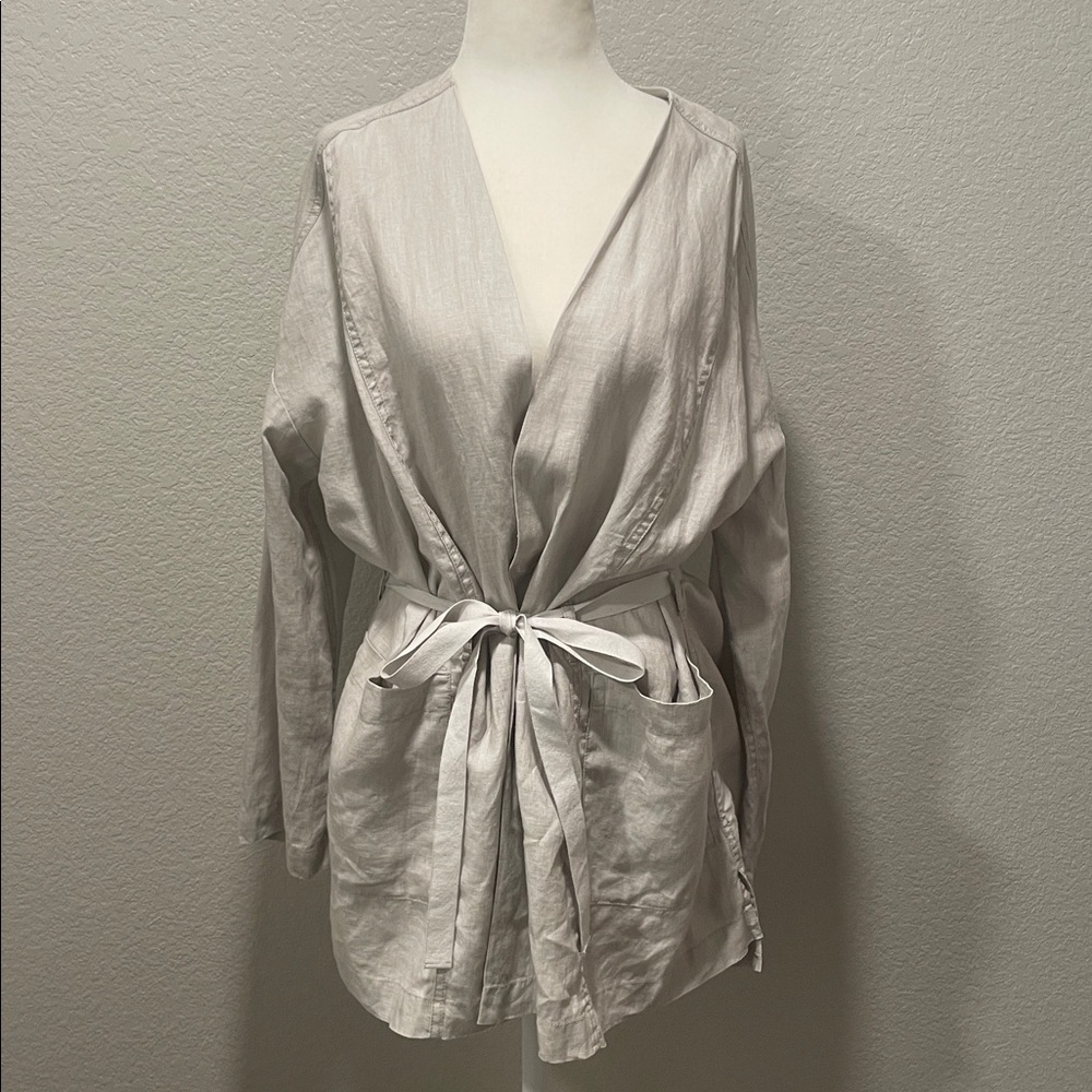 Pas de Calais Oversized Linen Jacket ties at waist in natural tan Size 36
